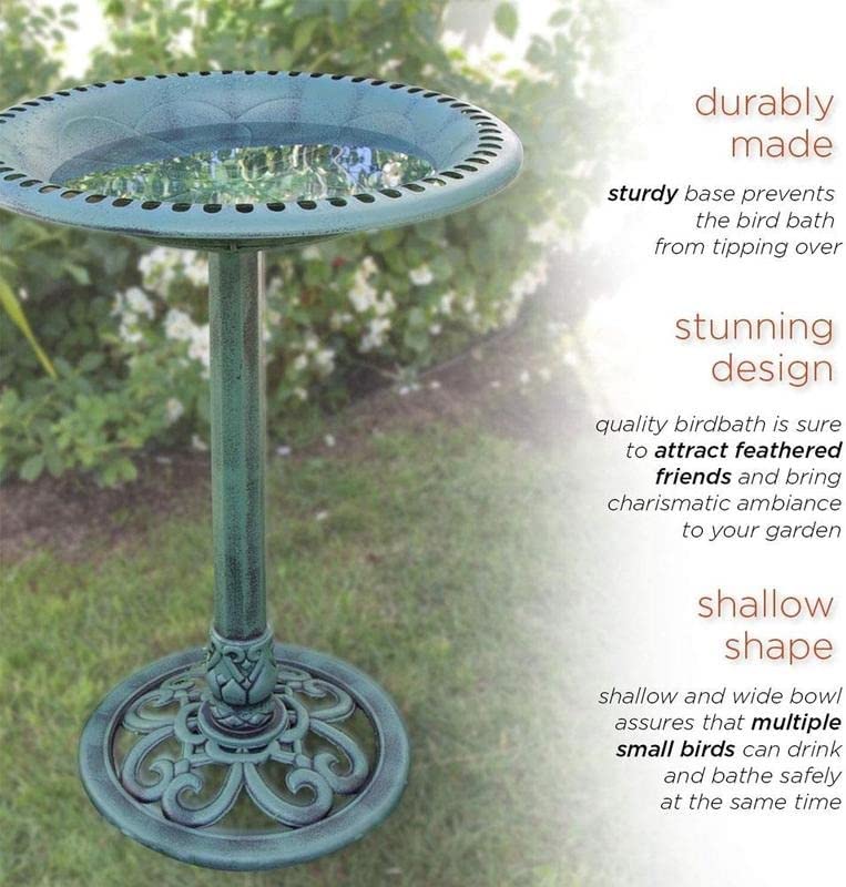 Pedestal Bird Bath Outdoor Garden Decor Vintage Fountain Decorative ...